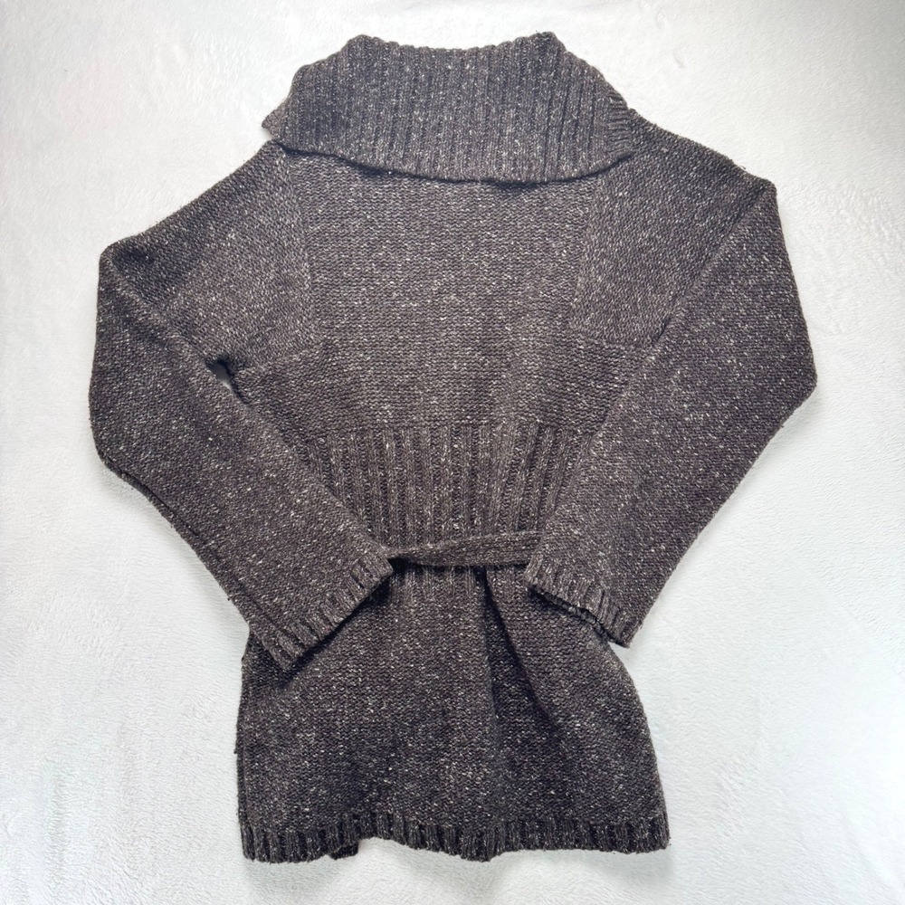 J.Crew Womens Marled Brown Wool Blend Hooded Belted Cardigan Sweater Size M - Picture 2 of 3